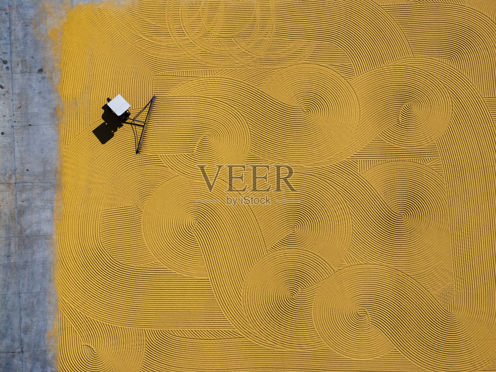 小麦大麦粗麦粉和拖拉机粗麦粉是由夏季收获的小麦和大麦农产品制成的，经过清洗后在阳光下晾干，并与拖拉机和农业设备混合。小麦 大麦 粗麦粉 拖拉机 农民照片摄影图片