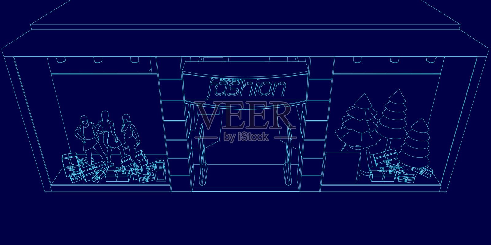 这幅图是一个蓝色的建筑素描。插画图片素材