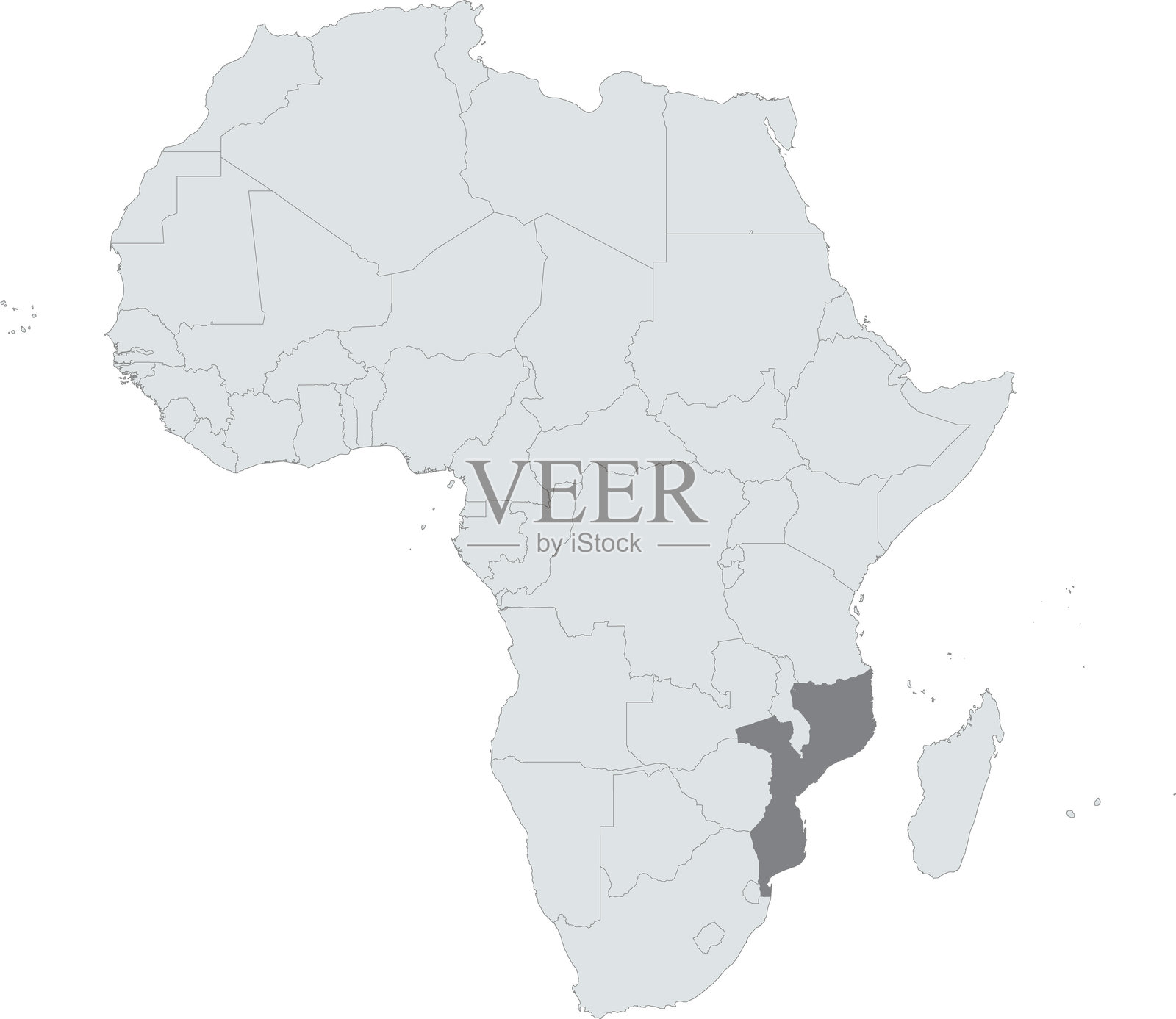 非洲大陆内的莫桑比克国家地图插画图片素材