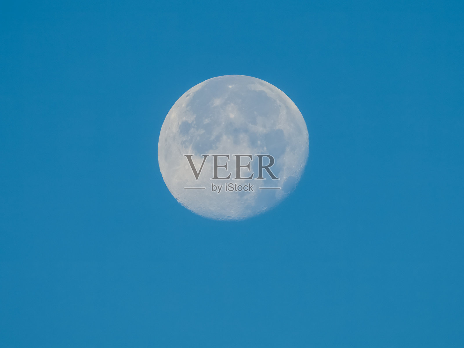 白天蓝天中的月亮圆盘照片摄影图片