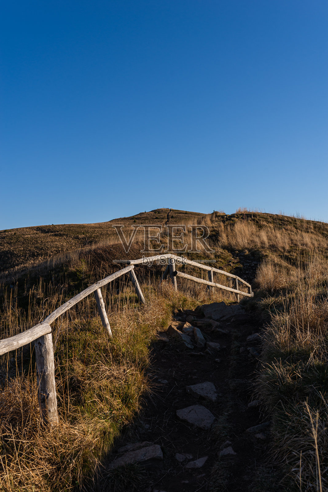 通往哈利茨峰的红色小径。波兰比耶什恰迪山脉美丽的秋季风景照片摄影图片