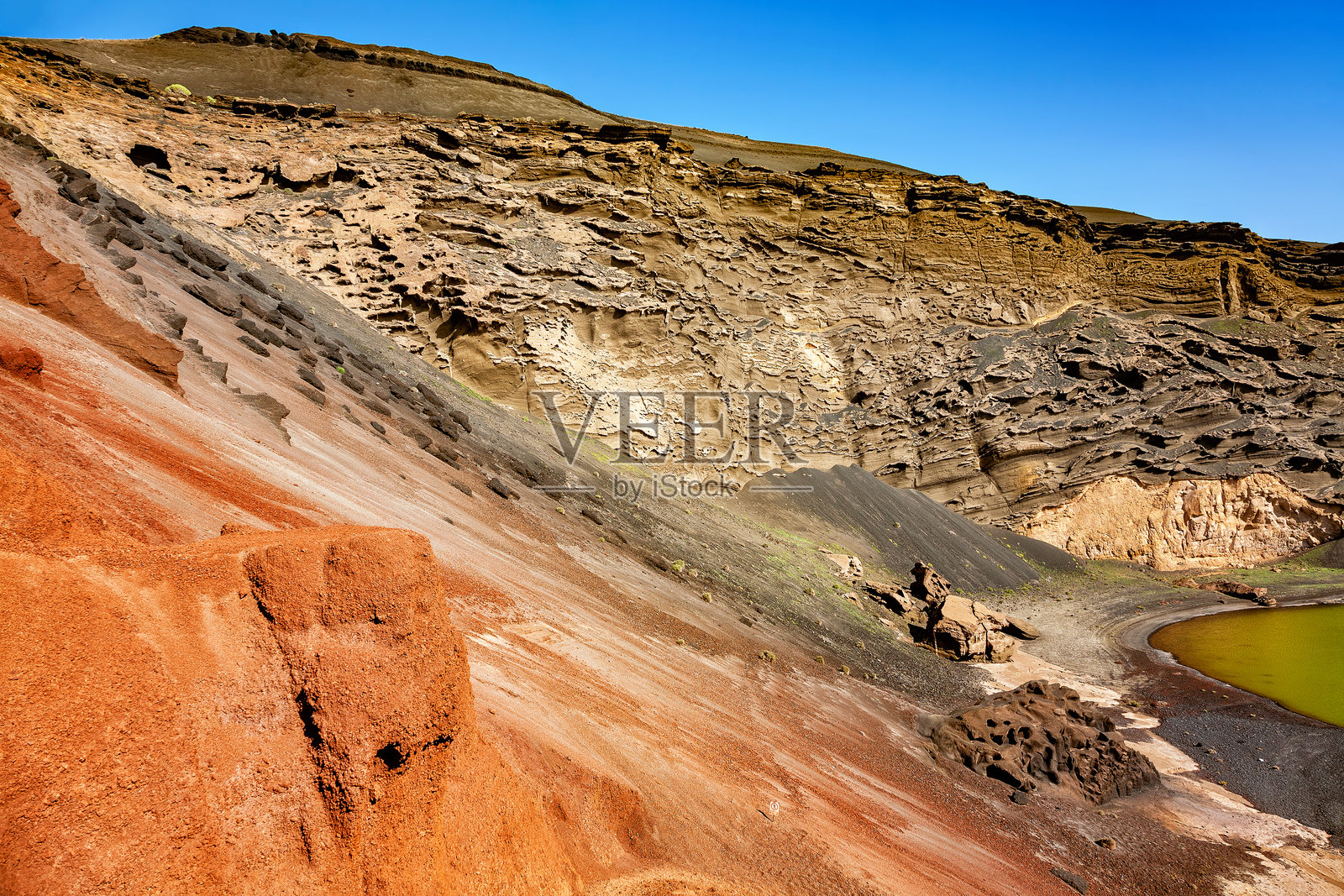 西班牙，加那利群岛，兰萨罗特岛，海湾山。照片摄影图片