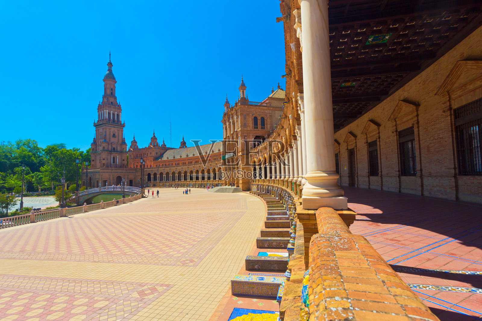 西班牙塞维利亚美丽的西班牙广场全景照片摄影图片