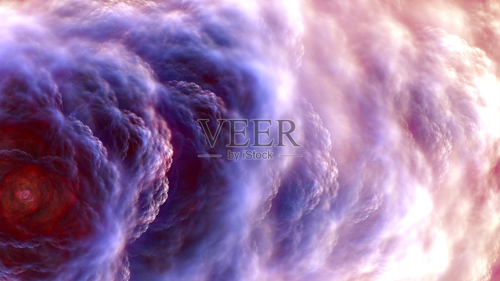 翻腾的幻想云彩，抽象分形艺术背景。紫色、红色、白色渐变。照片摄影图片