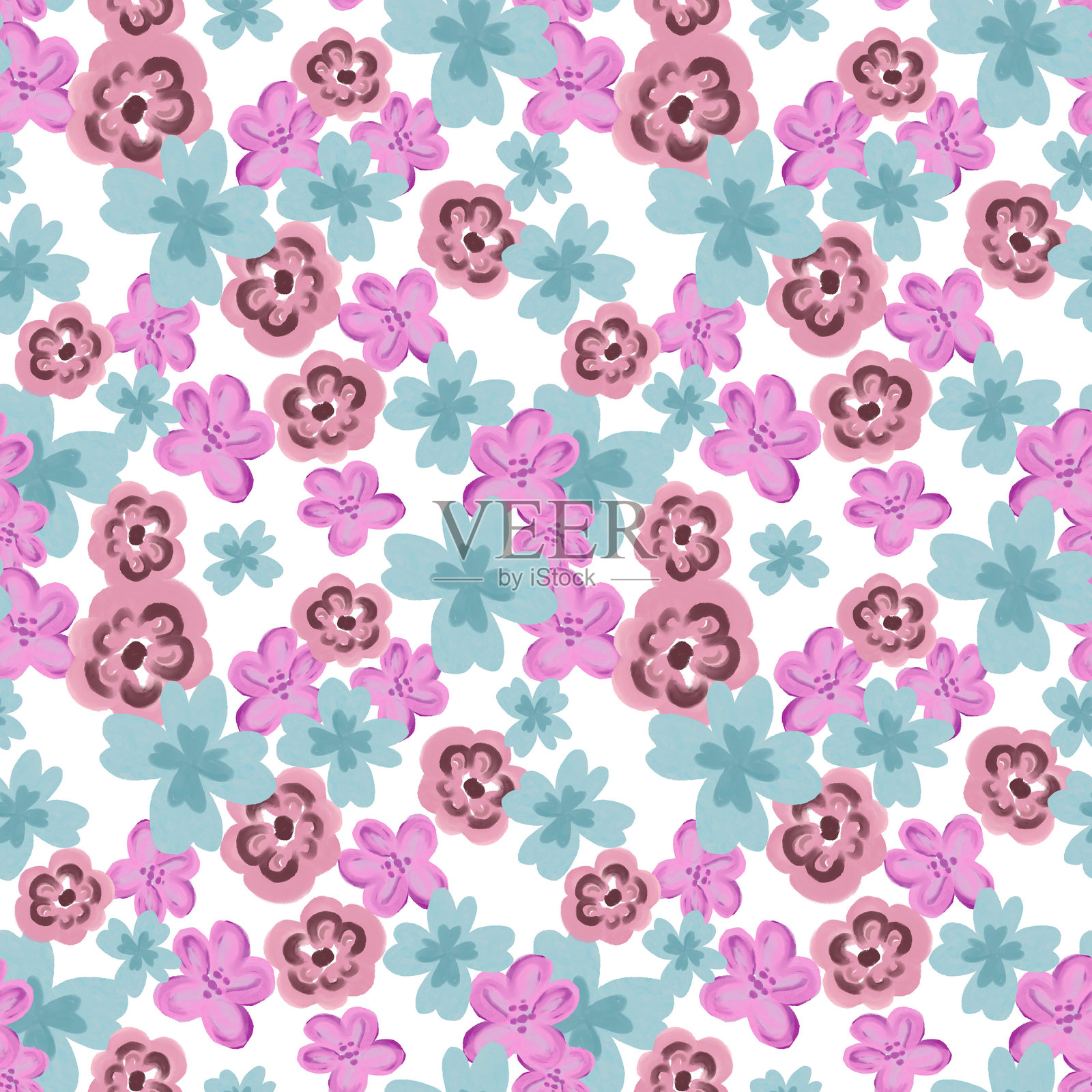 抽象花朵绽放设计。美丽的小花卉图案。小巧多彩的微型植物。插画图片素材