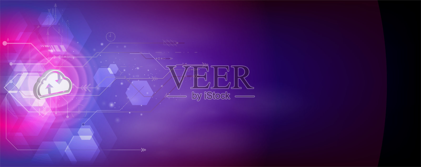 云智能技术的概念。手机与云智能技术协同工作，通过互联网以最大效率发送和接收信息，矢量插图奇幻风格，云技术概念。插画图片素材