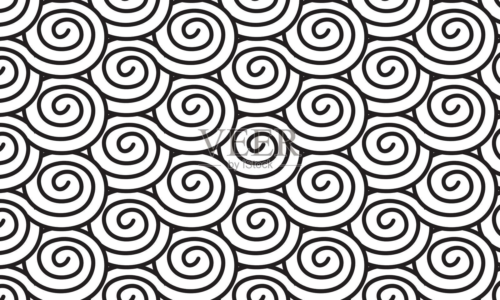 催眠无缝漩涡图案：黑白抽象艺术，无缝图案：交错的线条和形状。插画图片素材