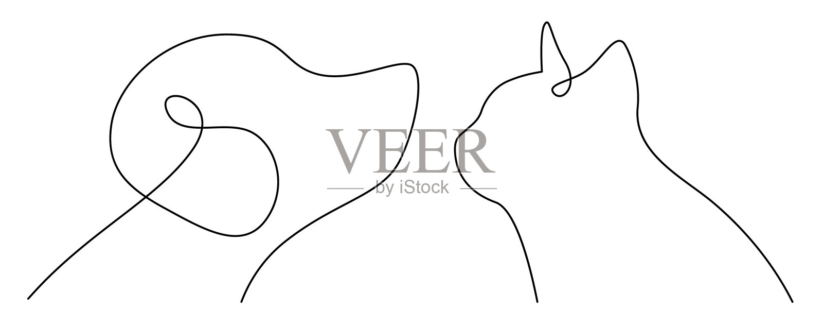 狗和猫的线条矢量图，简单的猫狗肖像logo插画图片素材