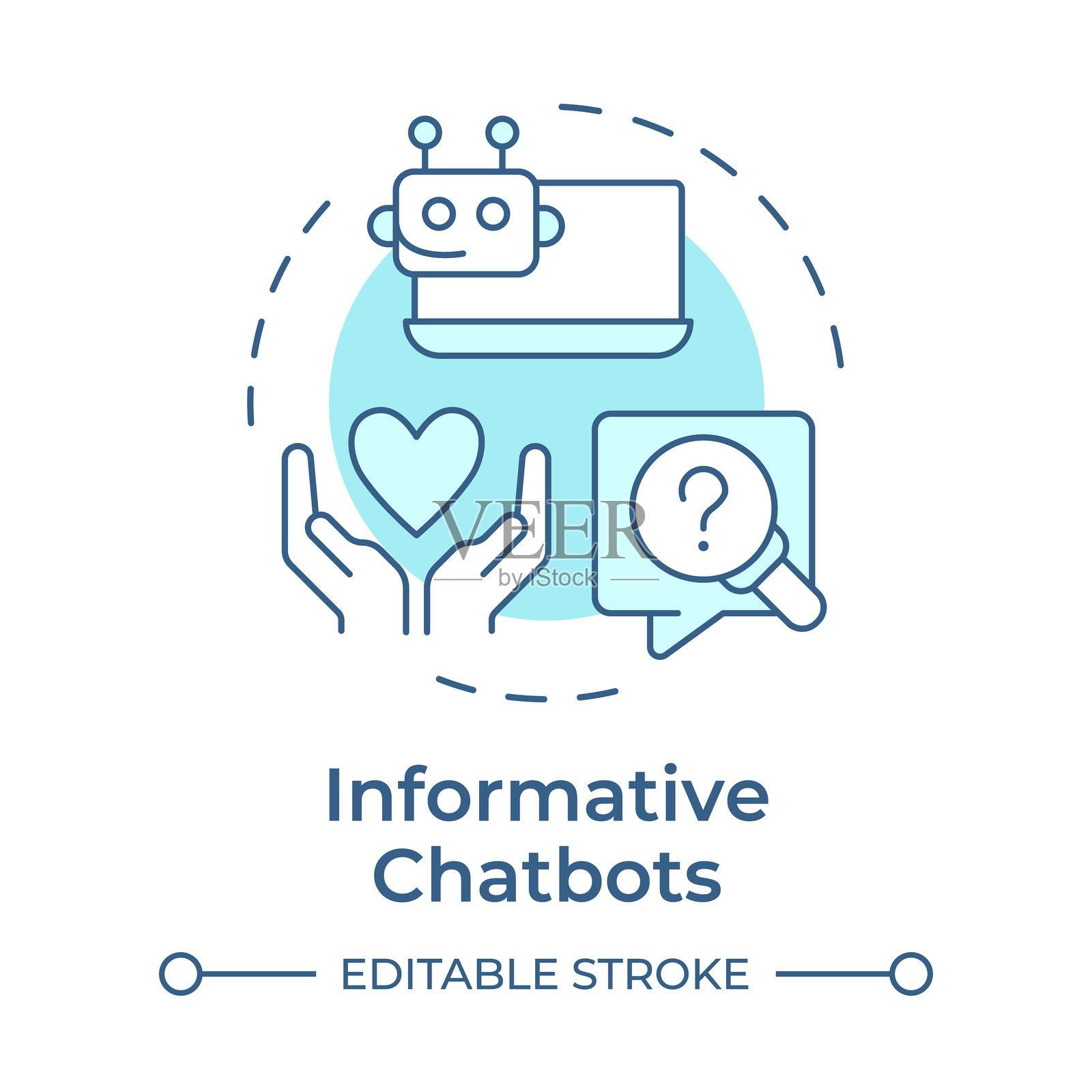 信息型聊天机器人柔和蓝色概念图标插画图片素材