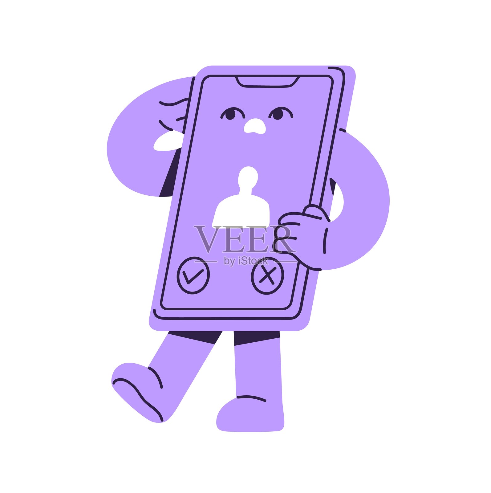 担忧的智能手机吉祥物通过手机通信。困惑的电话在通话中。手机角色屏幕上显示来自未知号码的来电。白色背景上的平面孤立矢量插图。插画图片素材