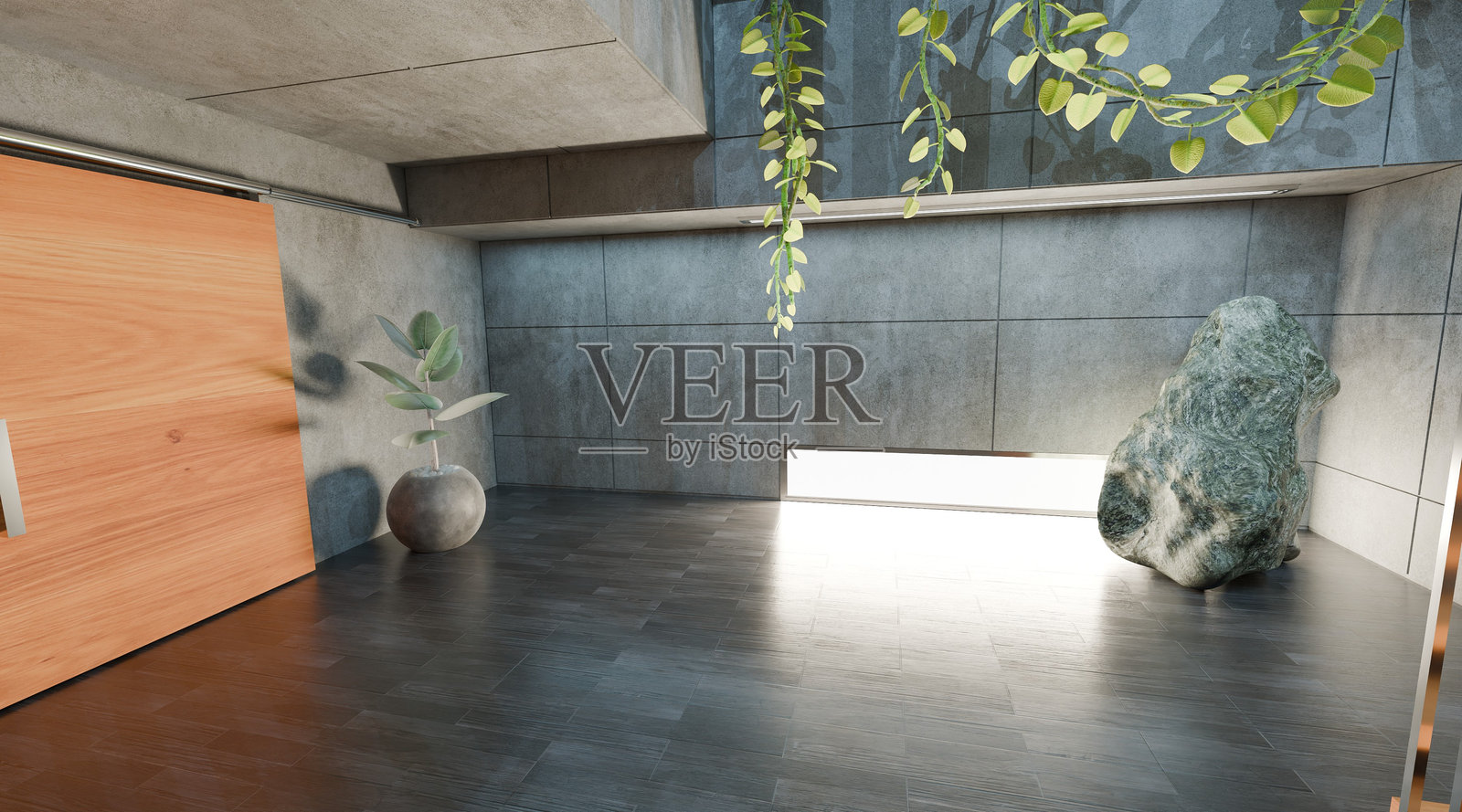 逼真的混凝土室内3D渲染图照片摄影图片