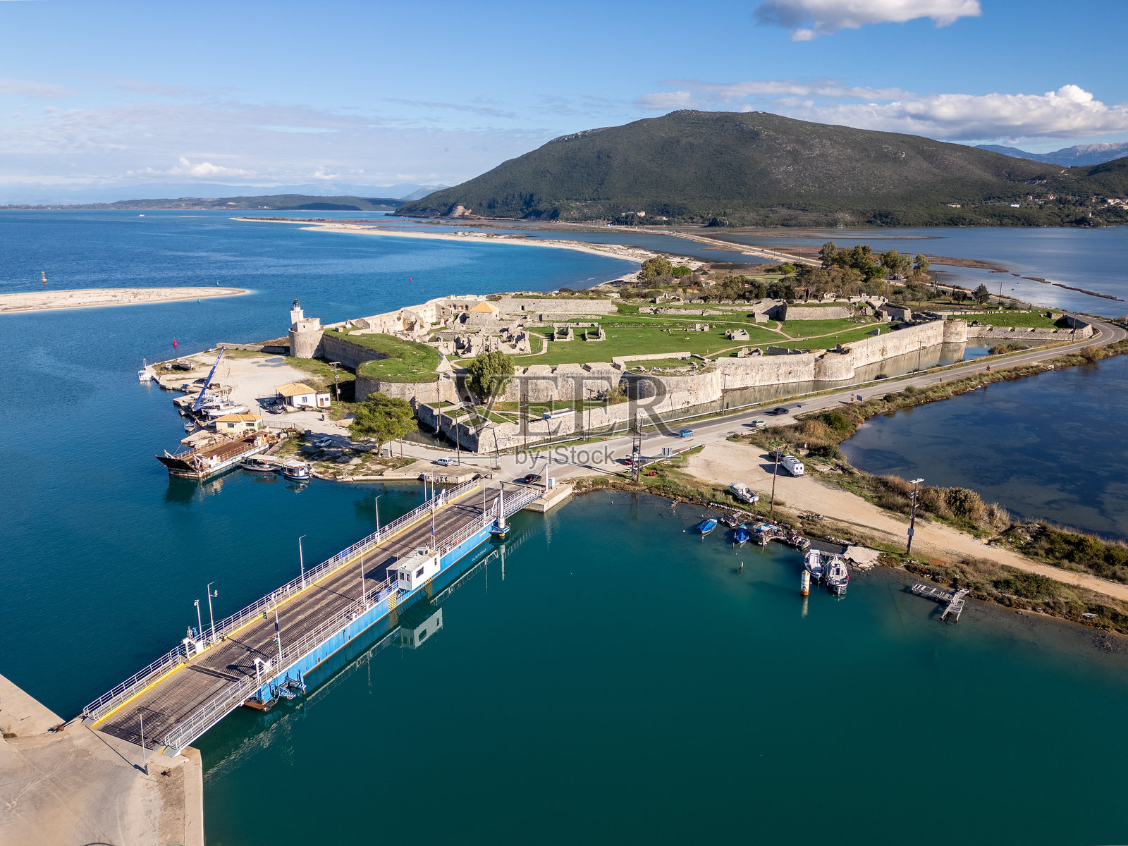 莱夫卡达桥的无人机拍摄照片摄影图片