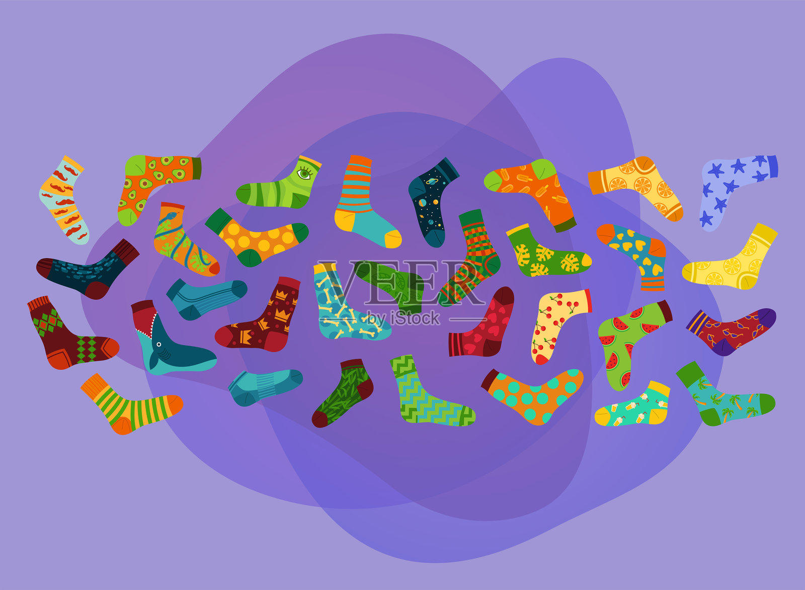 成人和儿童的彩色袜子矢量插图集插画图片素材