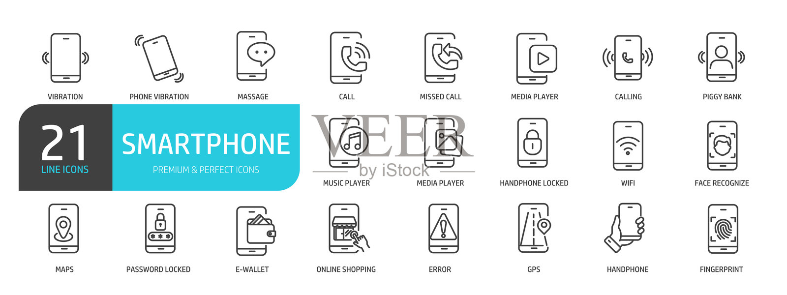 与智能手机、手机、通话、在线商店相关的线条图标集合。轮廓图标合集。可编辑的线条。矢量插图。插画图片素材