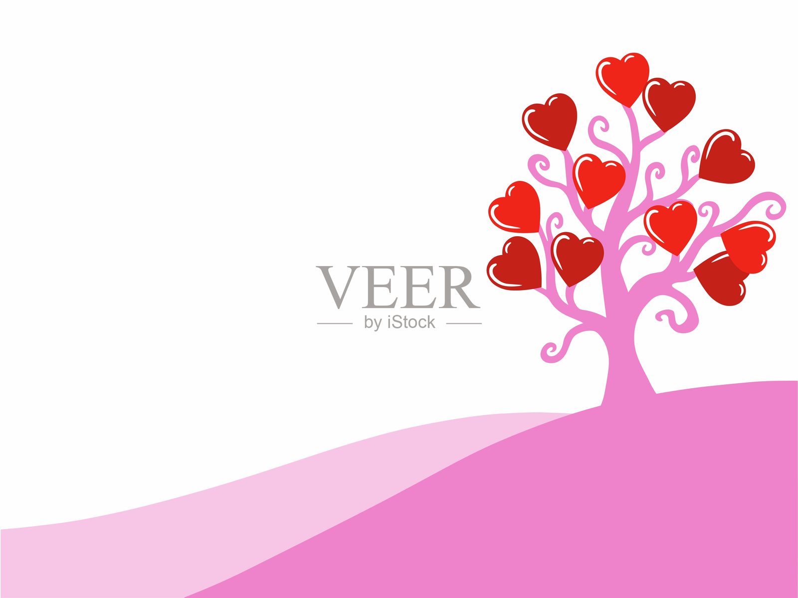 情人节心形树背景插图。情人节树框背景。情人节心形树背景。情人节心形树背景。插画图片素材