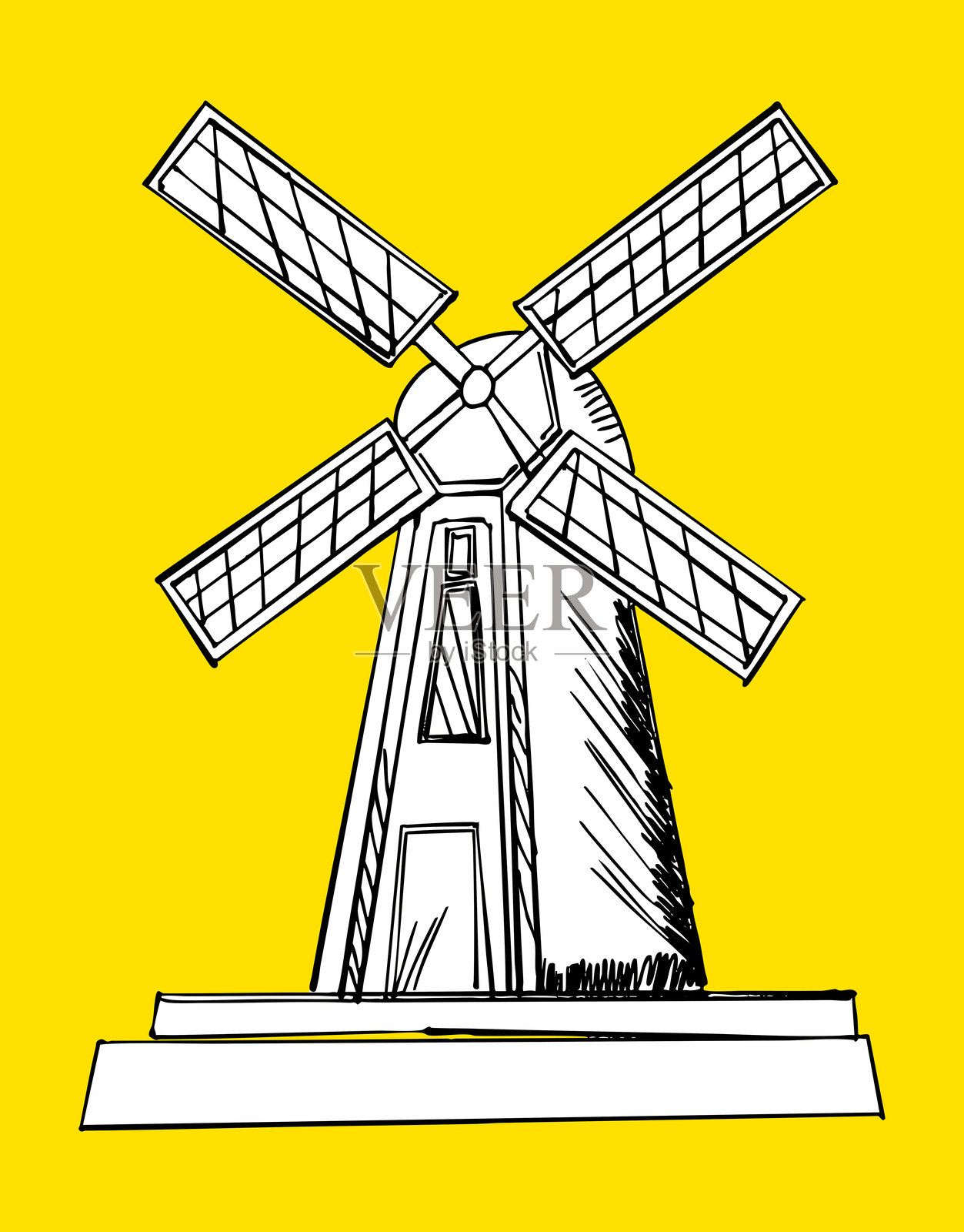 传统风车旋转的叶片产生绿色能源插画图片素材