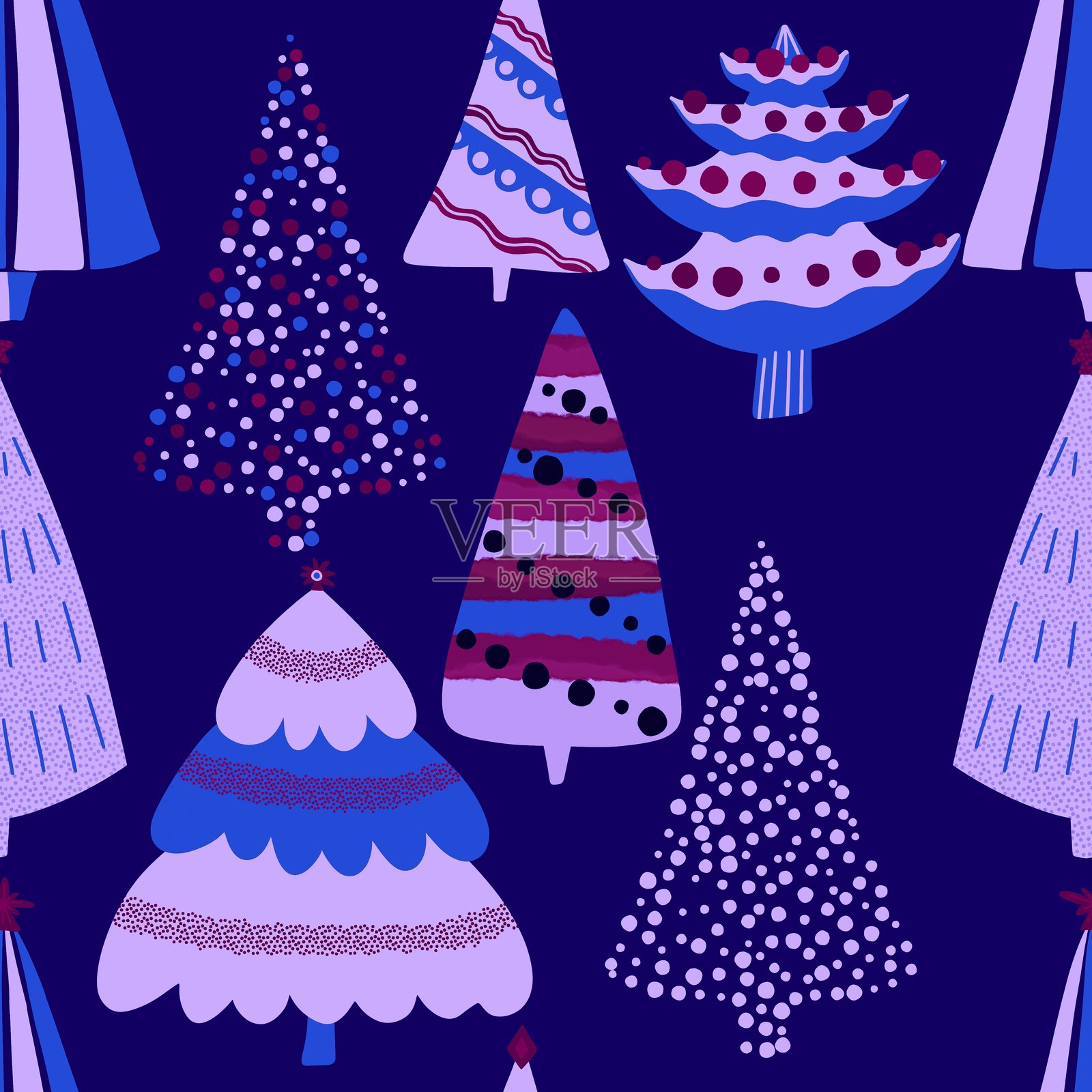 冬季圣诞树无缝图案用于包装纸插画图片素材