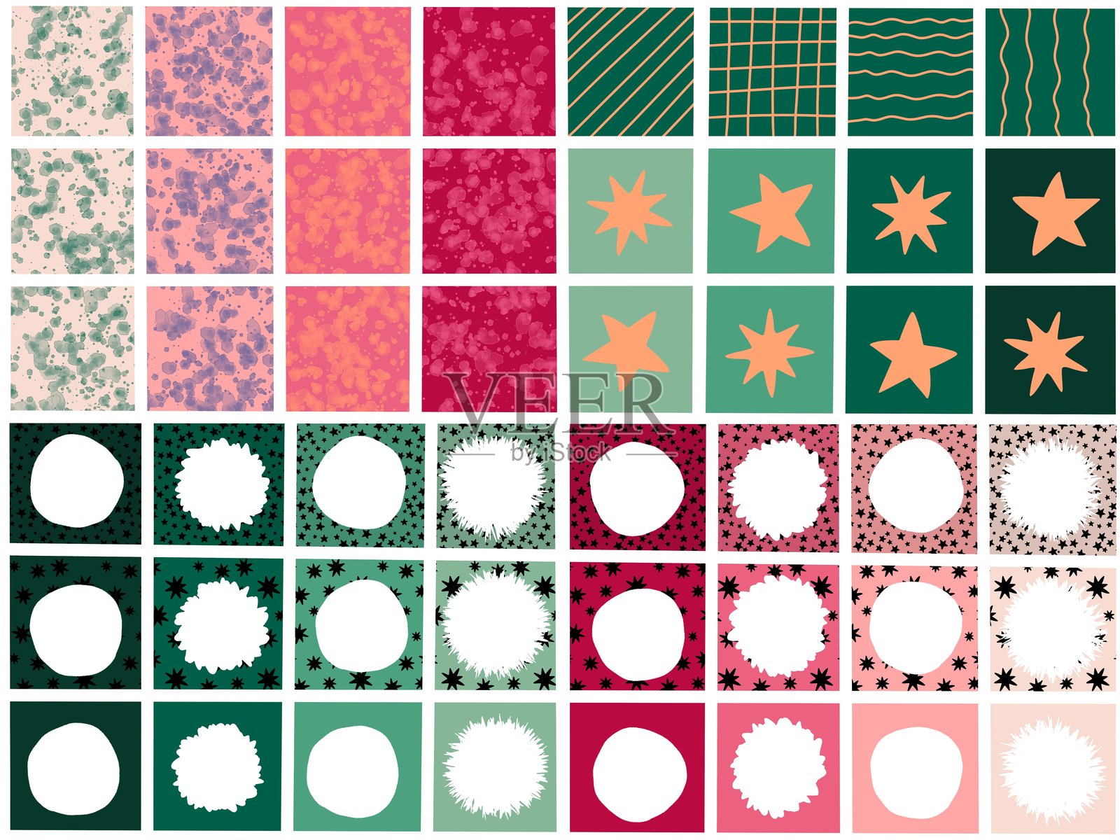 冬季圣诞树包装纸和贴纸套装插画图片素材