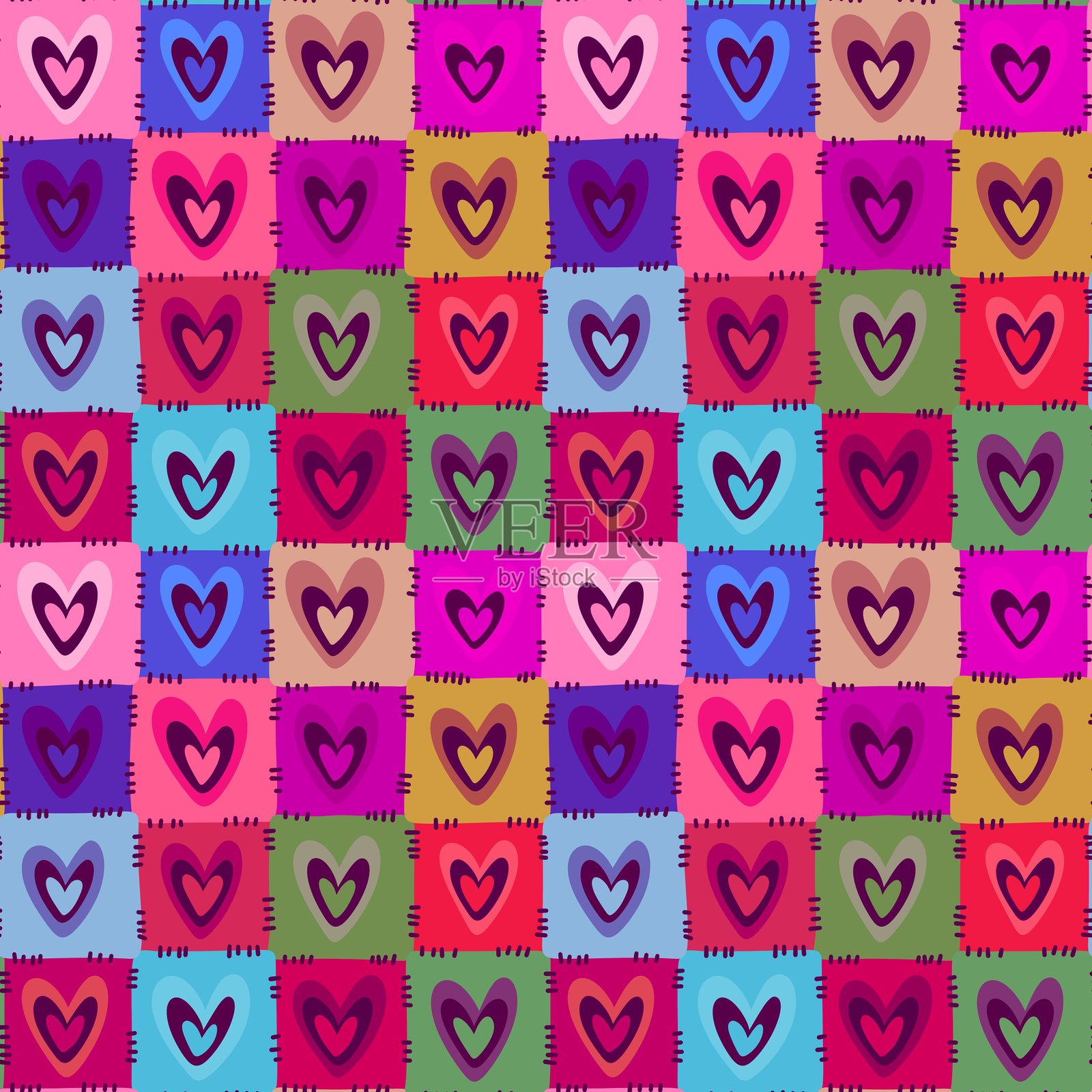 情人节卡通心形无缝图案，适用于包装纸和面料插画图片素材