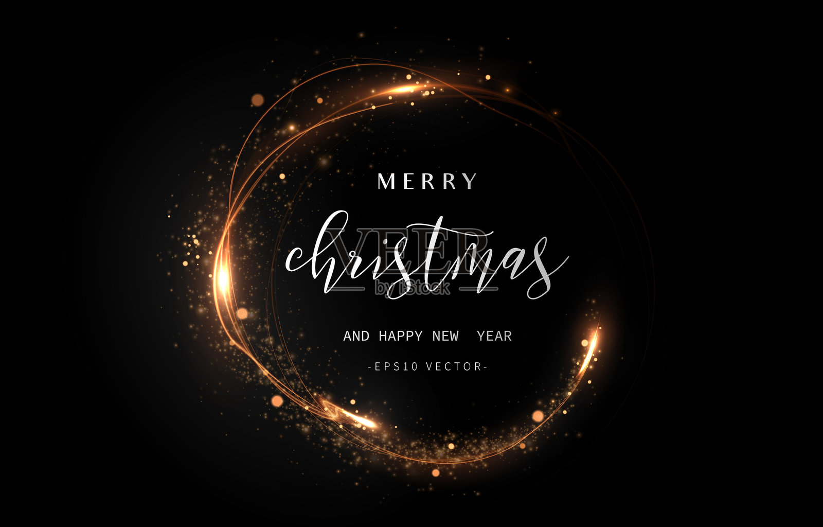 金色光圈，闪烁的尘埃和闪亮的粒子。2025年新年快乐，圣诞快乐，抽象的闪亮金色波浪设计元素。插画图片素材