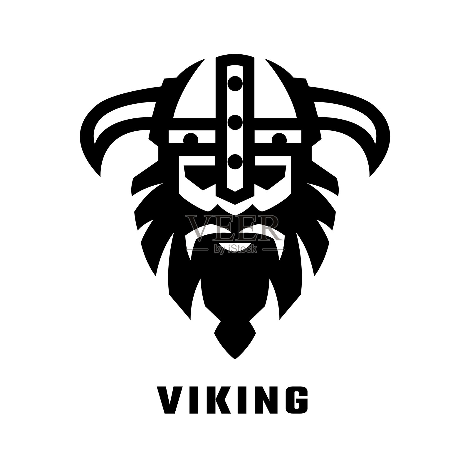 维京人头部戴着头盔的标志。插画图片素材