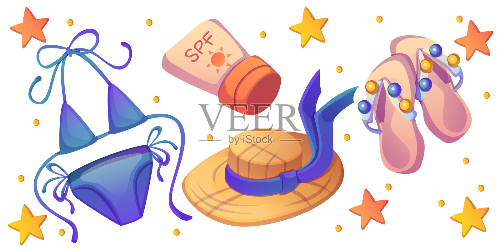 海滩度假必备品插画图片素材