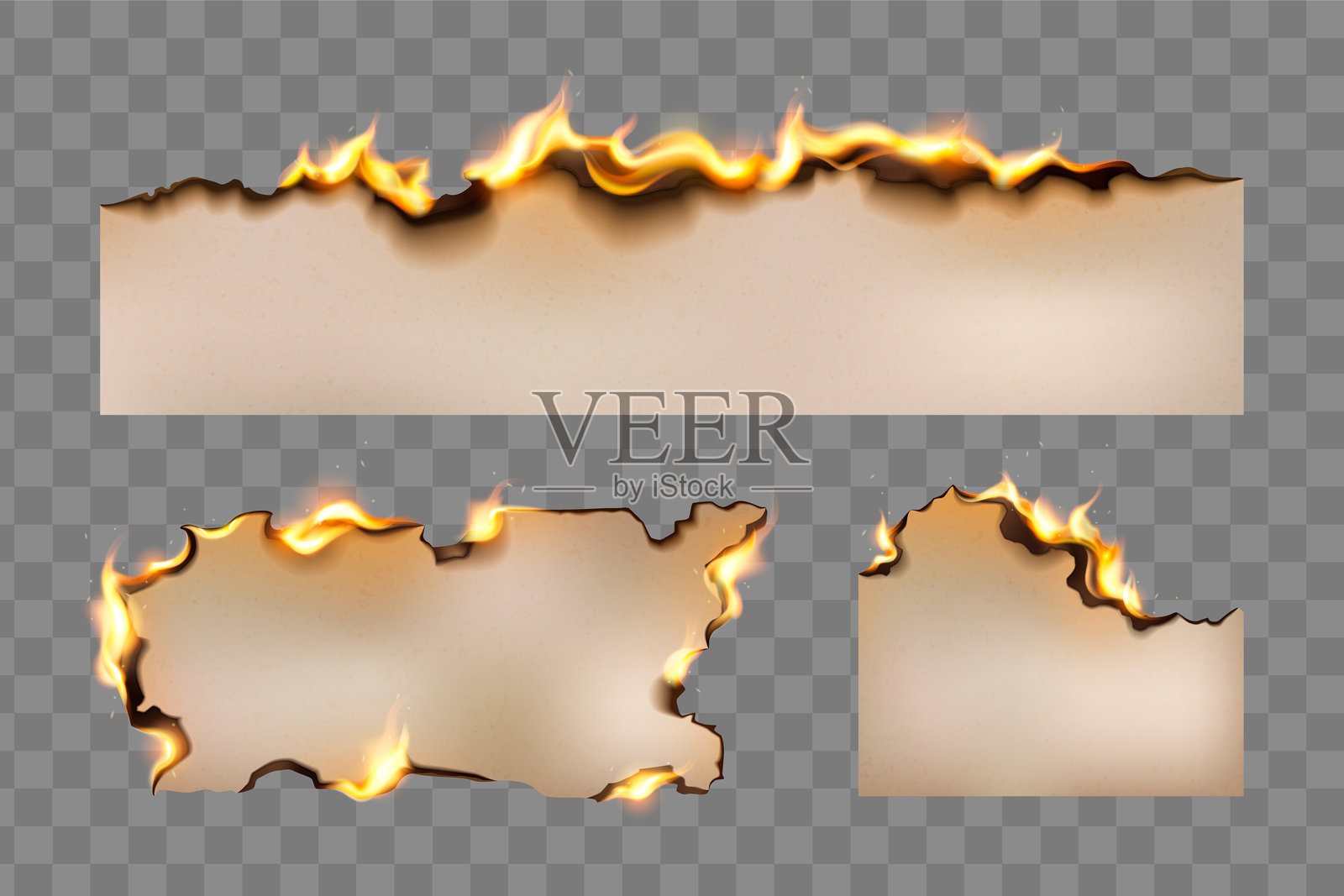 燃烧的纸张在透明背景上插画图片素材