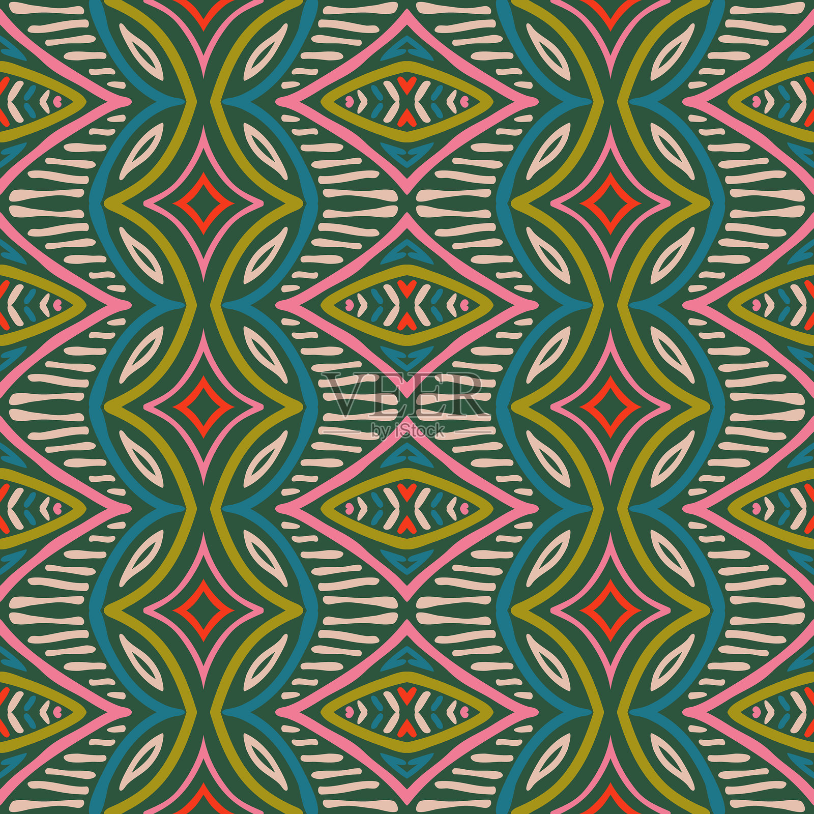 手绘蜡染无缝图案。几何涂鸦抽象背景，民族壁纸。部落矢量纹理。阿兹特克风格。民俗刺绣，斯堪的纳维亚艺术，非洲地毯，瓷砖设计。插画图片素材