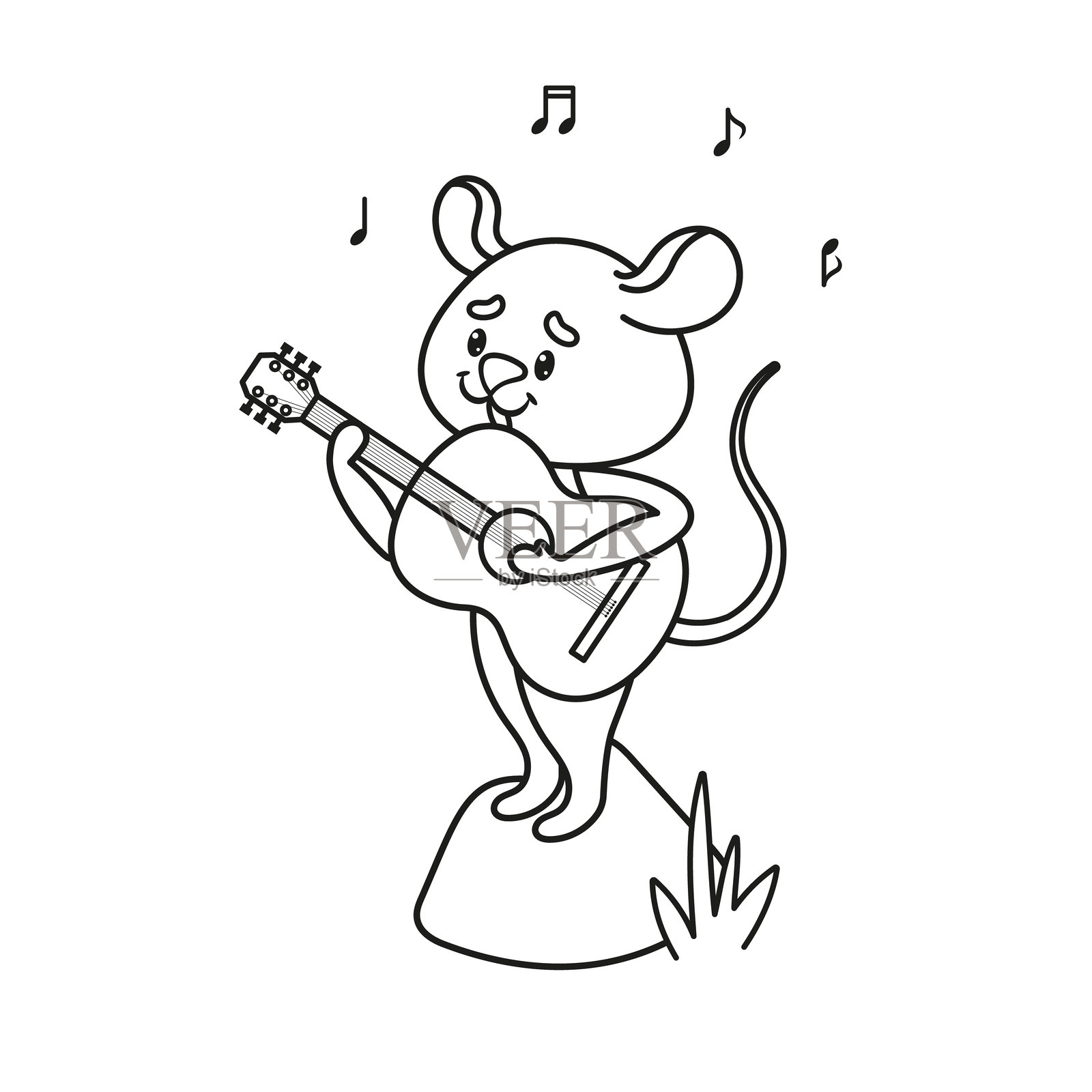 可爱的老鼠弹吉他 - 卡通角色。矢量插图。插画图片素材