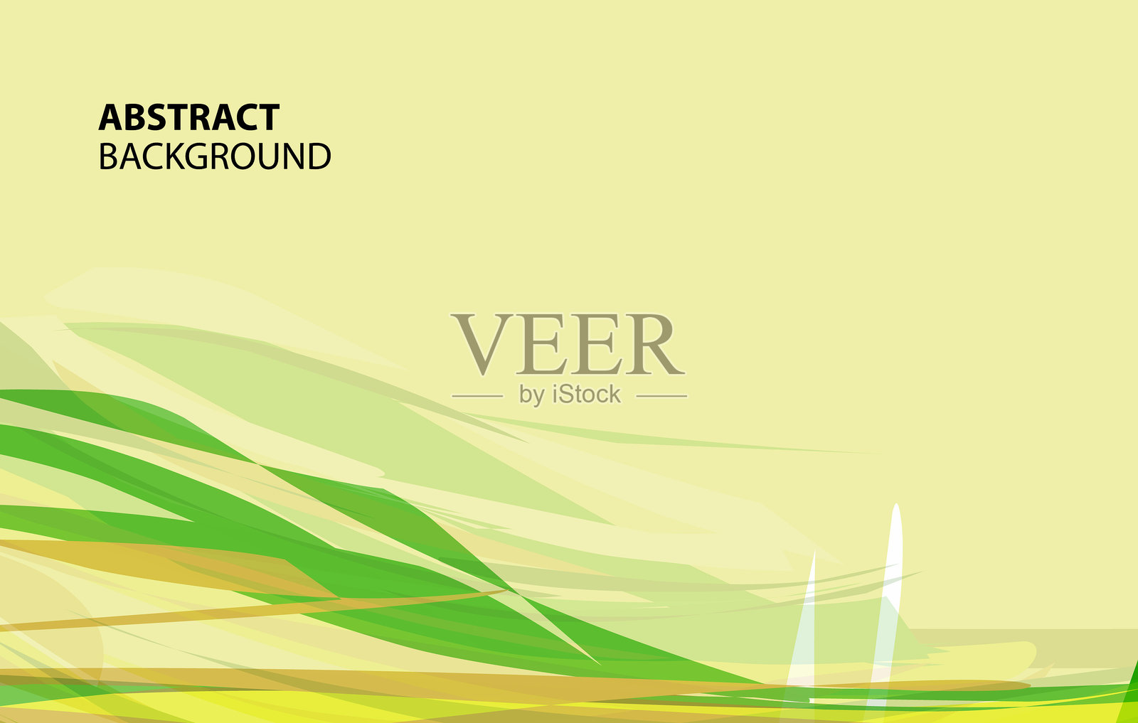 具有复制空间的抽象背景设计——它以生动、现代的感觉，混合了动态的重叠绿色、黄色、白色和棕色条纹，衬托在浅绿色的底色上。插画图片素材