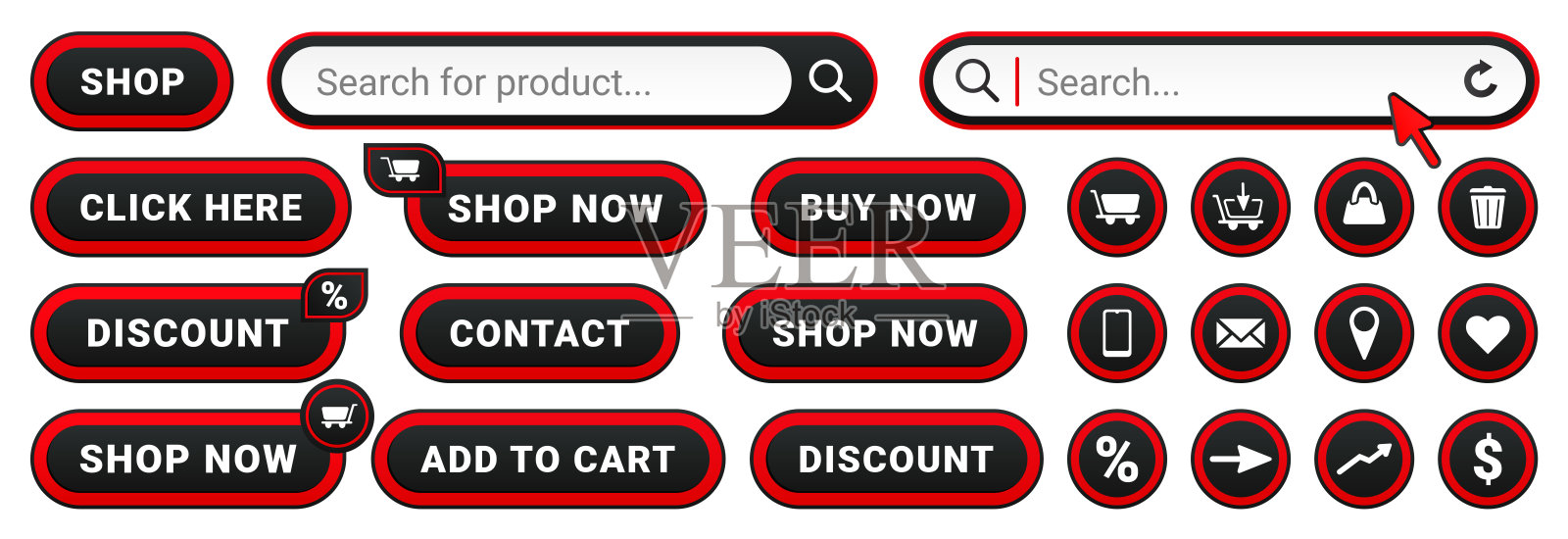 在线商店或购物用户界面的UI按钮图标集插画图片素材