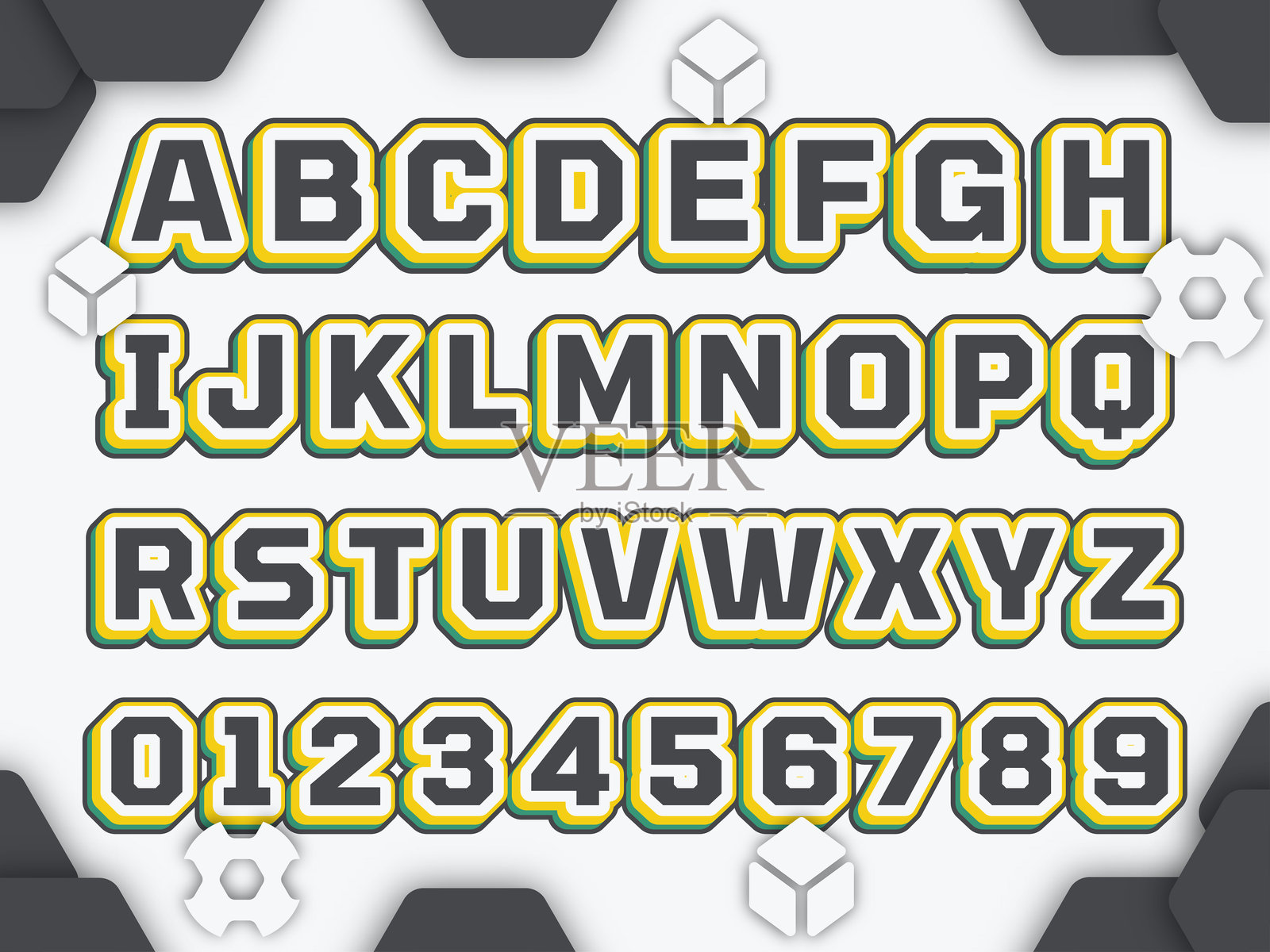 字母3D设计和多彩可编辑文本效果。文本可以更改。插画图片素材