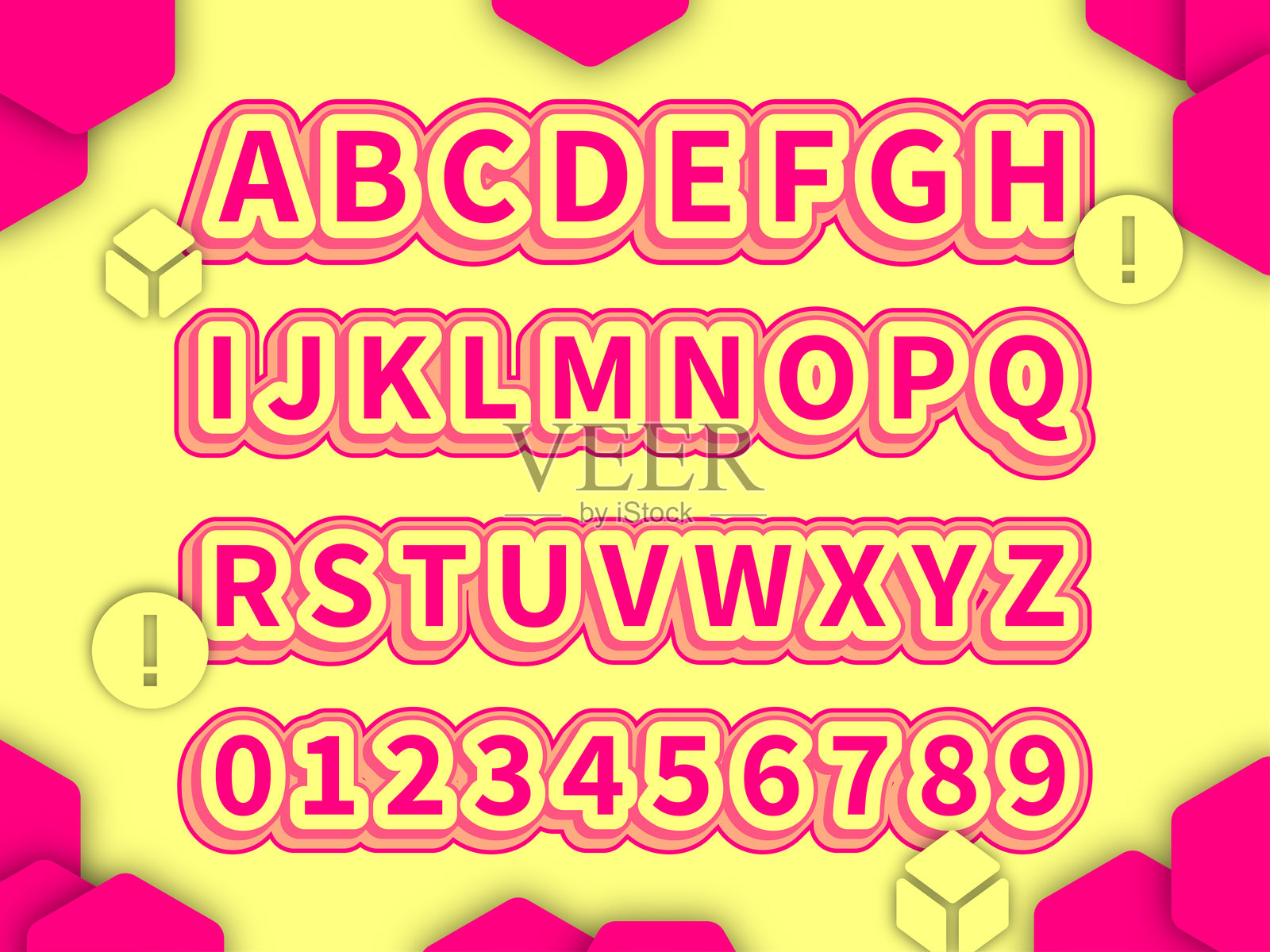 字母3D设计和多彩可编辑文本效果。文本可以更改。插画图片素材