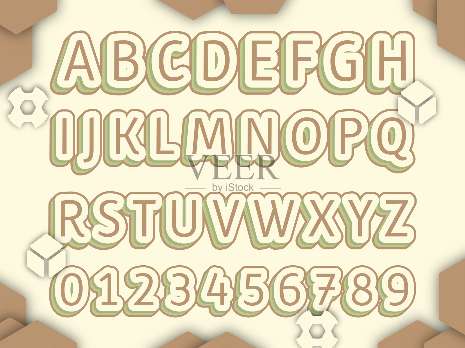 字母3D设计和多彩可编辑文本效果。文本可以更改。插画图片素材