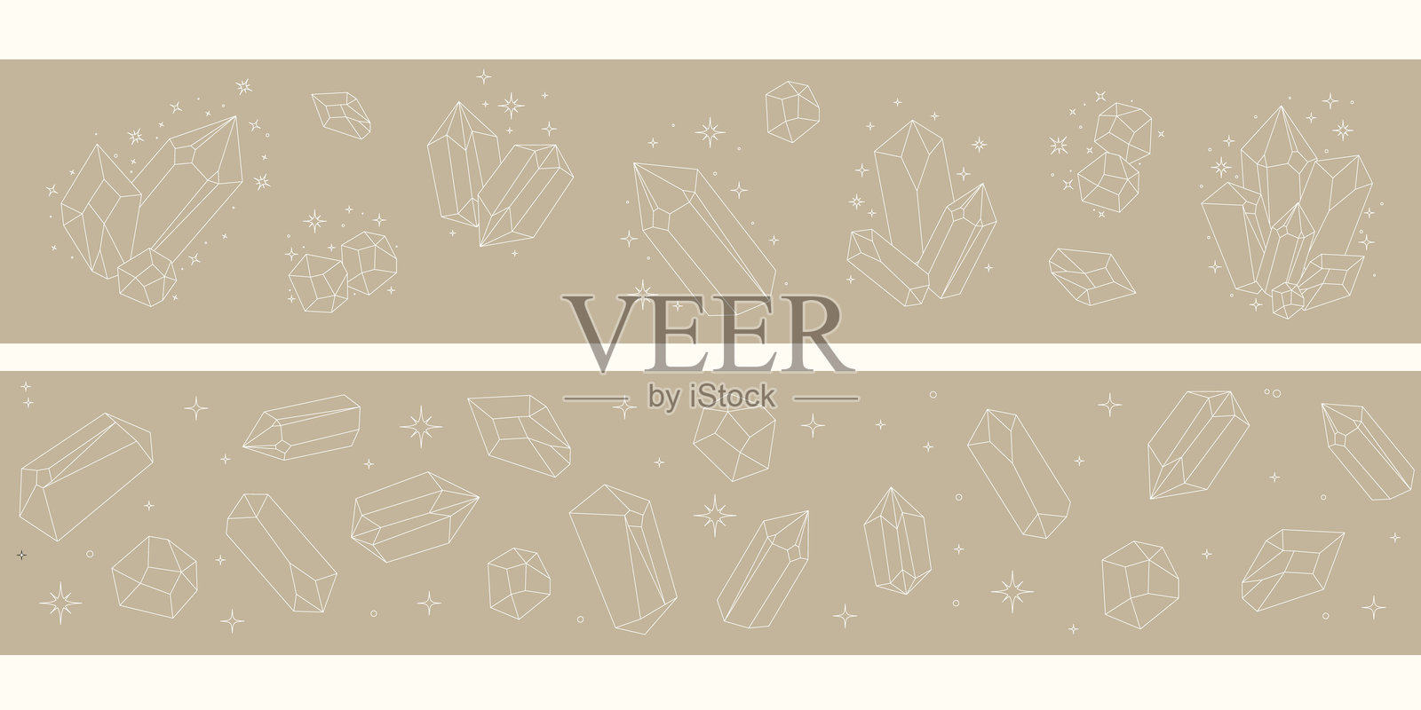 天体宝石无缝边框。水晶细线套装。简单的魔法水晶黑色轮廓符号。巫术风格。插画图片素材