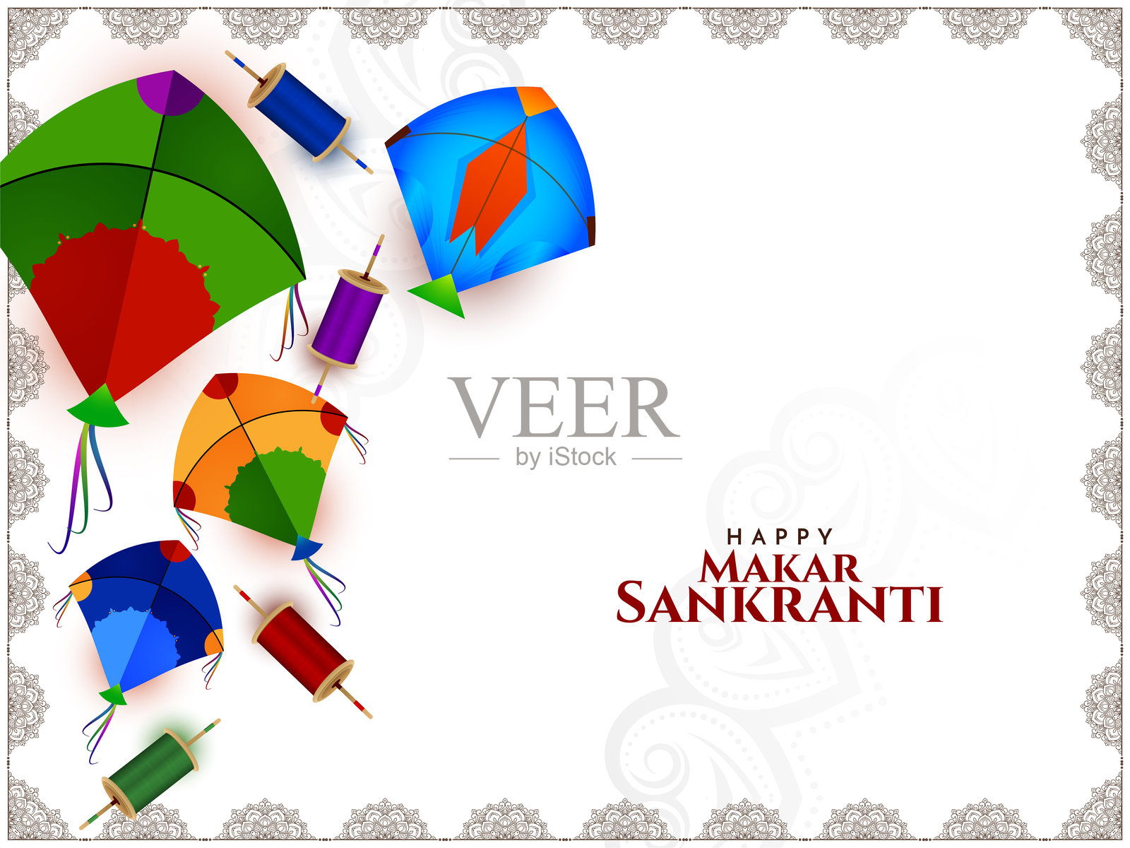 快乐的马卡尔·桑克兰提节日，印度五彩缤纷的风筝背景插画图片素材