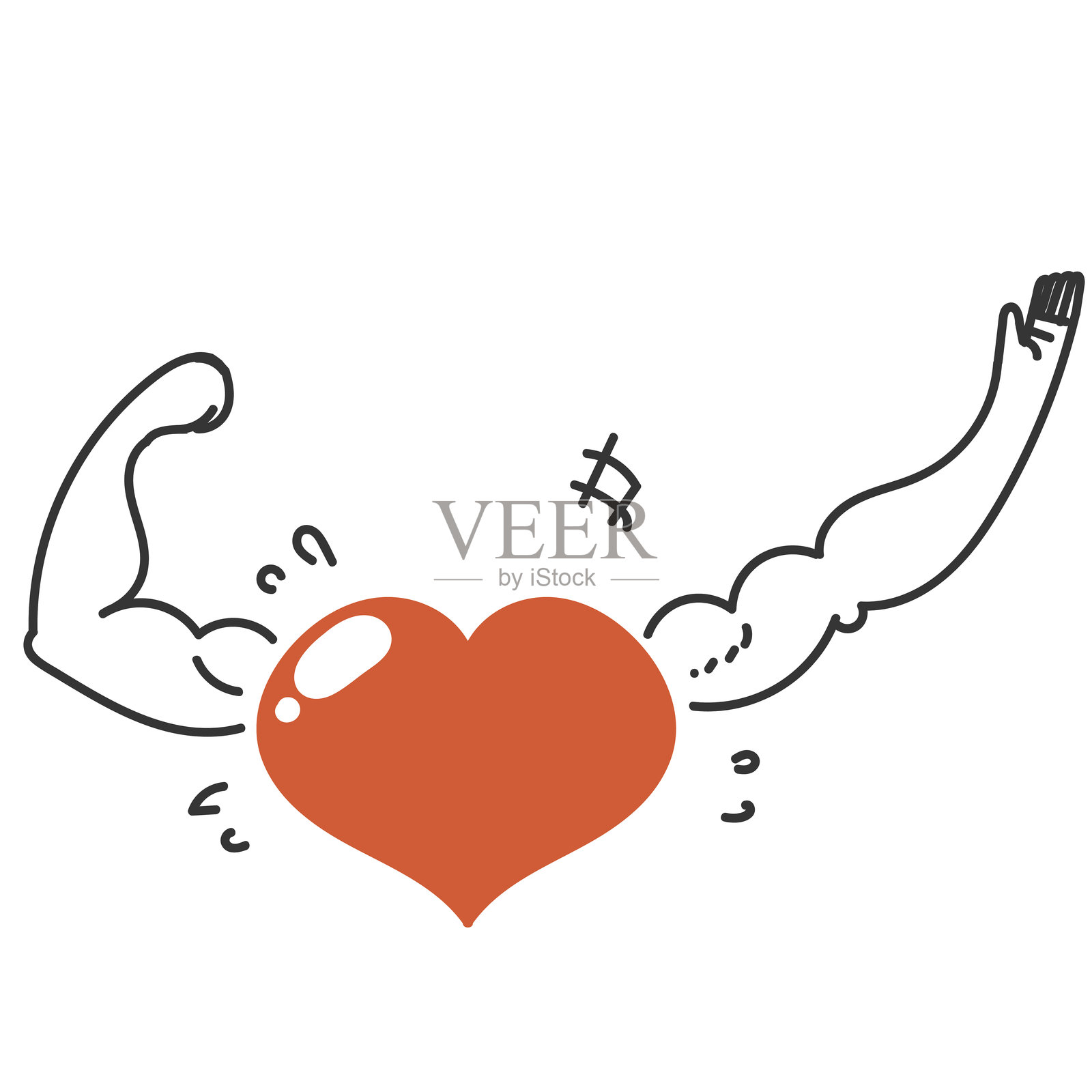 手绘涂鸦心形爱心与强壮的二头肌插画图片素材