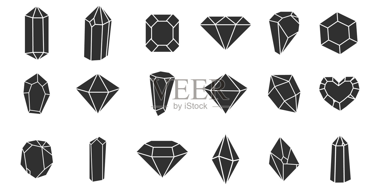 水晶宝石多边形石，轮廓宝石，极简多面体。优雅的轮廓几何石英，珠宝。矿物线性图标。矢量插图插画图片素材