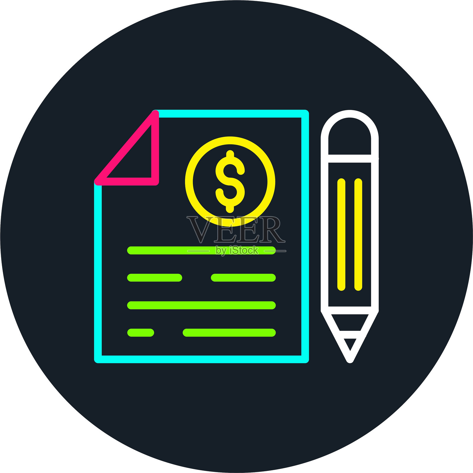 文件和铅笔线条多色图标插画图片素材