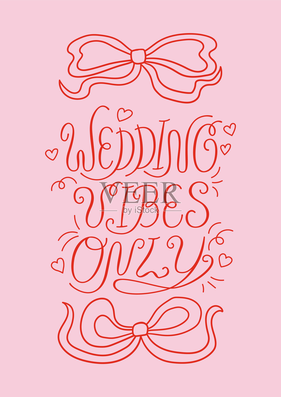 婚礼氛围专属的贺卡，配有独特的蝴蝶结。矢量书法名言和丝带。插画图片素材