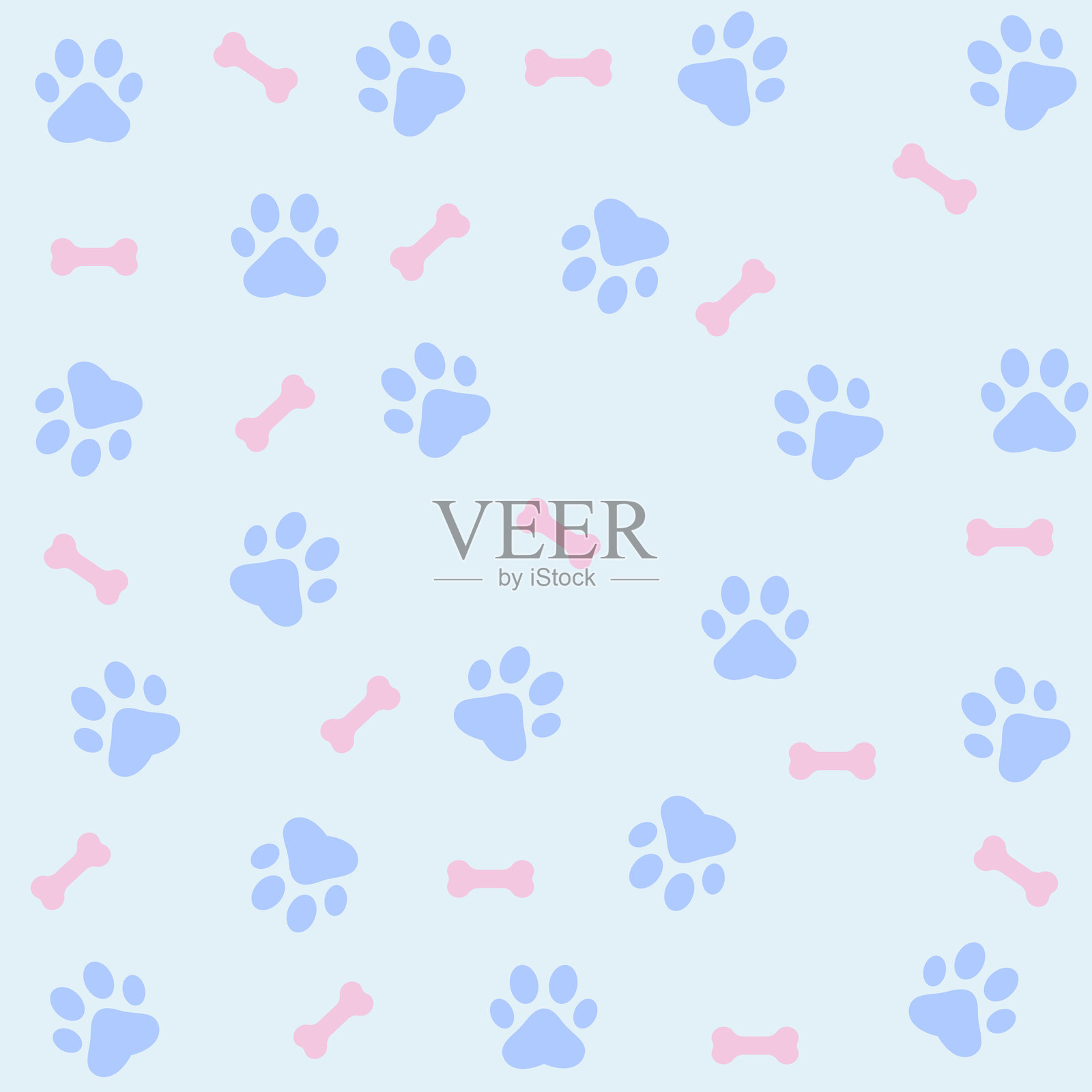 狗和猫的爪印矢量图。狗的足迹图标。爪子图标矢量插图。狗爪子无缝图案背景。矢量骨头狗足迹图标。插画图片素材