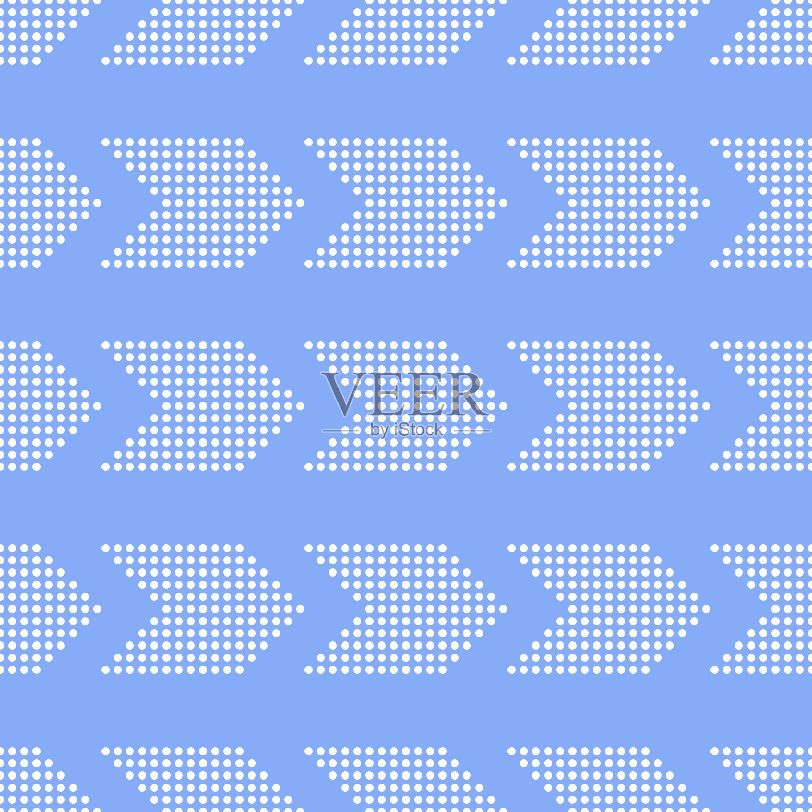 抽象的无缝图案，带有点状箭头。几何图案，白色点状箭头在蓝色背景上独立。插画图片素材