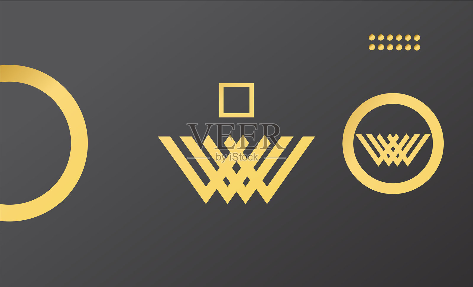 黑色渐变背景上的金色元素和形状插画图片素材