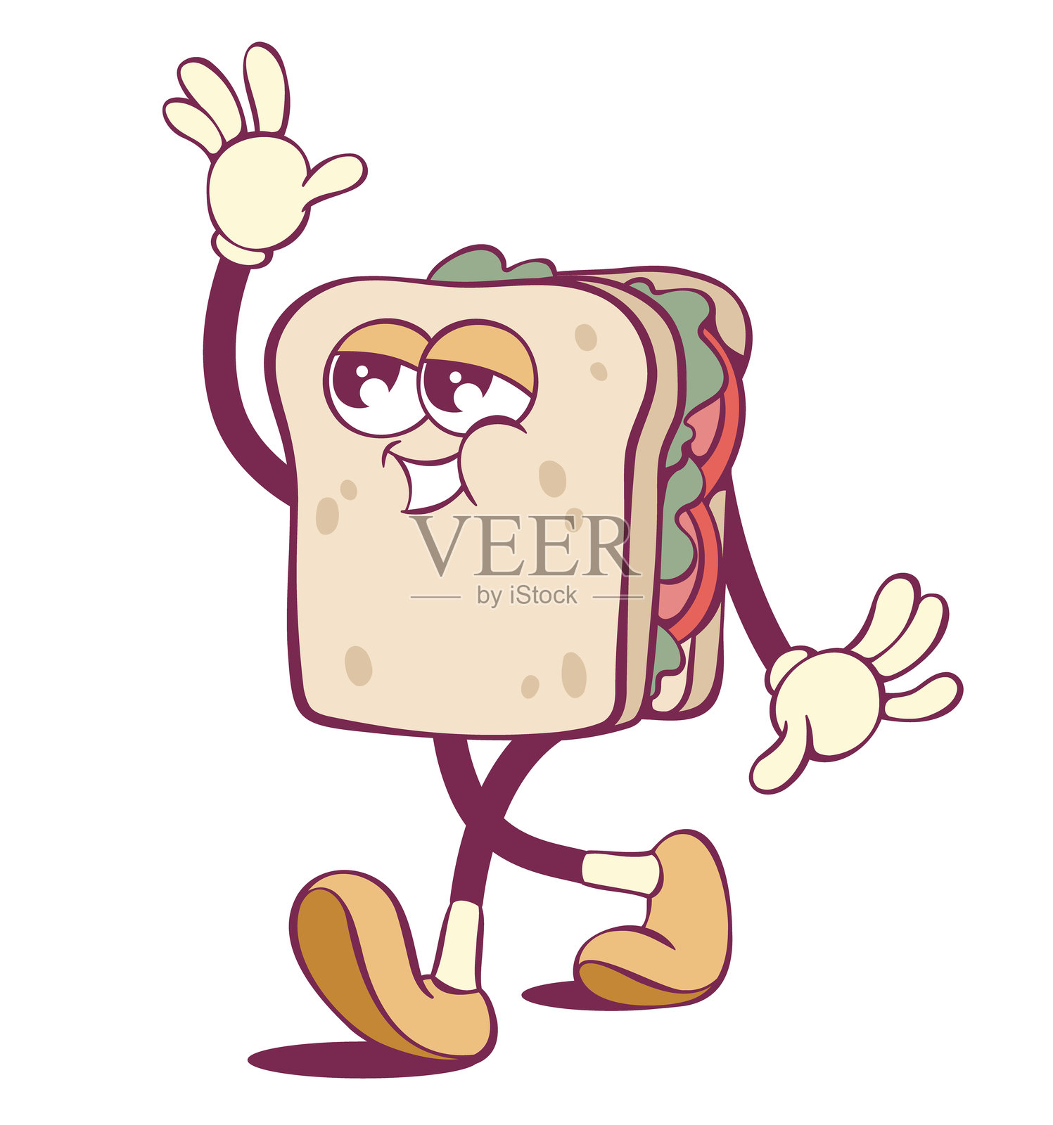 复古风格的奇特三明治卡通角色插画图片素材