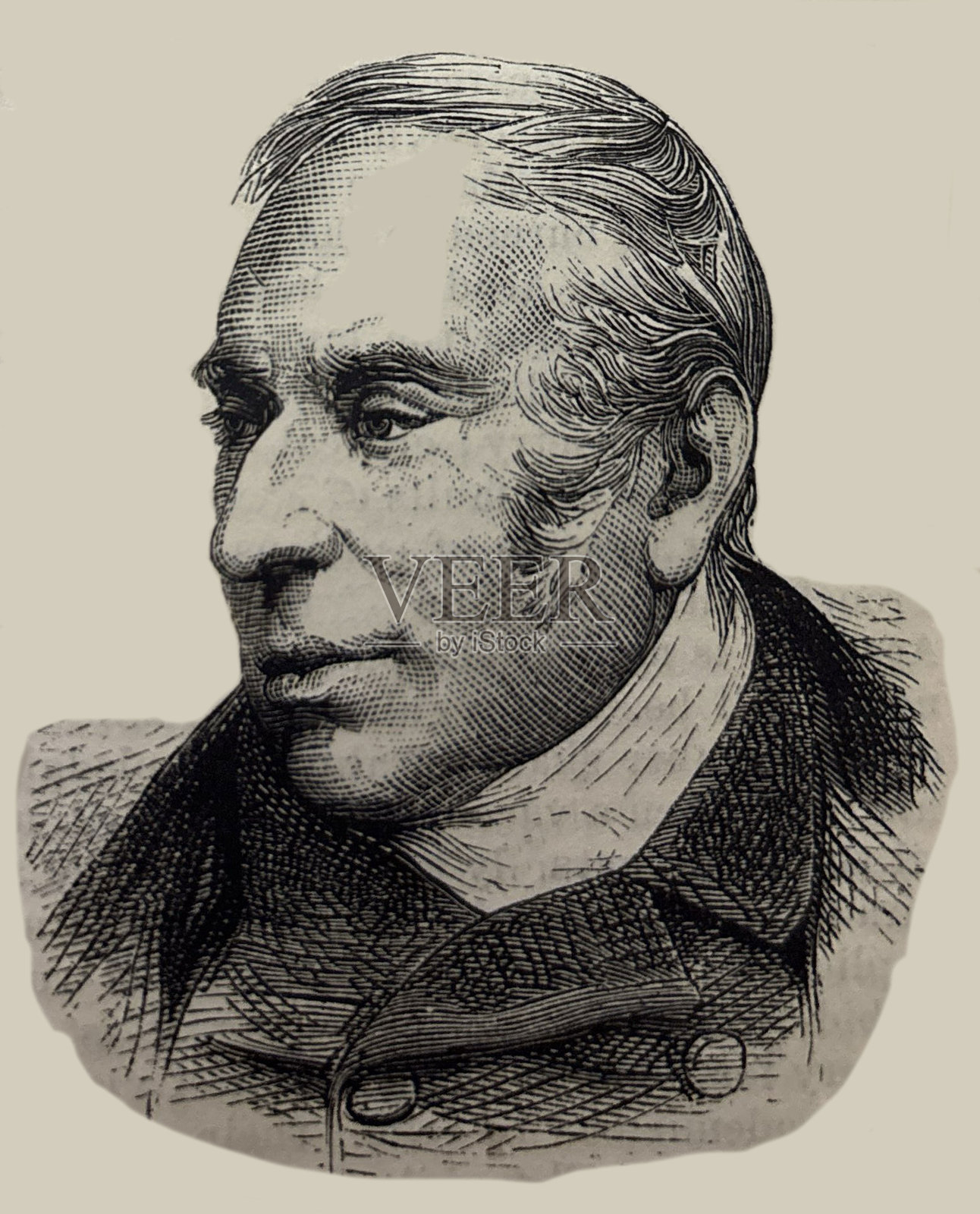 古董插图 - 皮埃尔-安托万·贝里耶的肖像插画图片素材