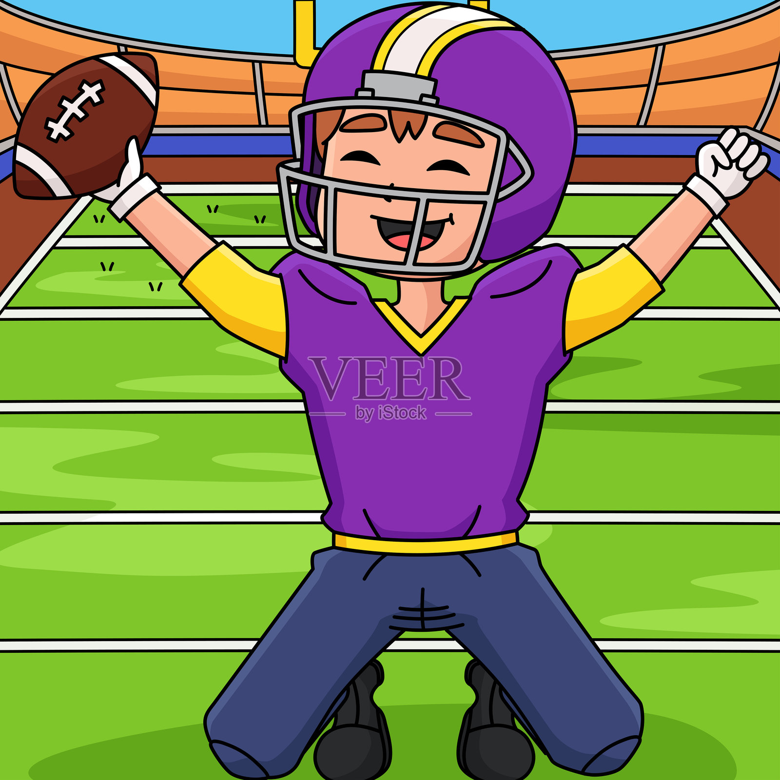 美国足球运动员庆祝姿势（彩色）插画图片素材
