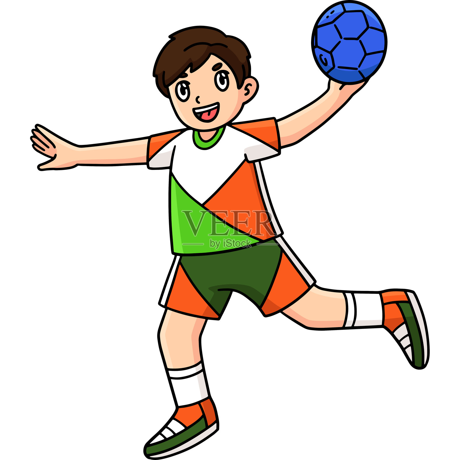 准备传球的手球运动员卡通剪贴画插画图片素材