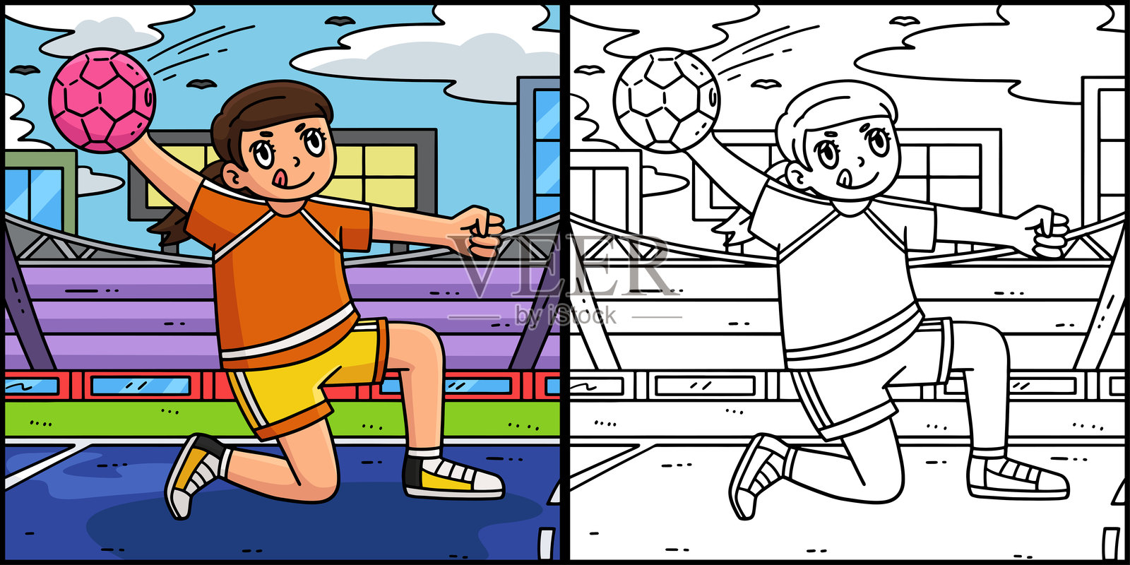 女子手球运动员接球插图插画图片素材