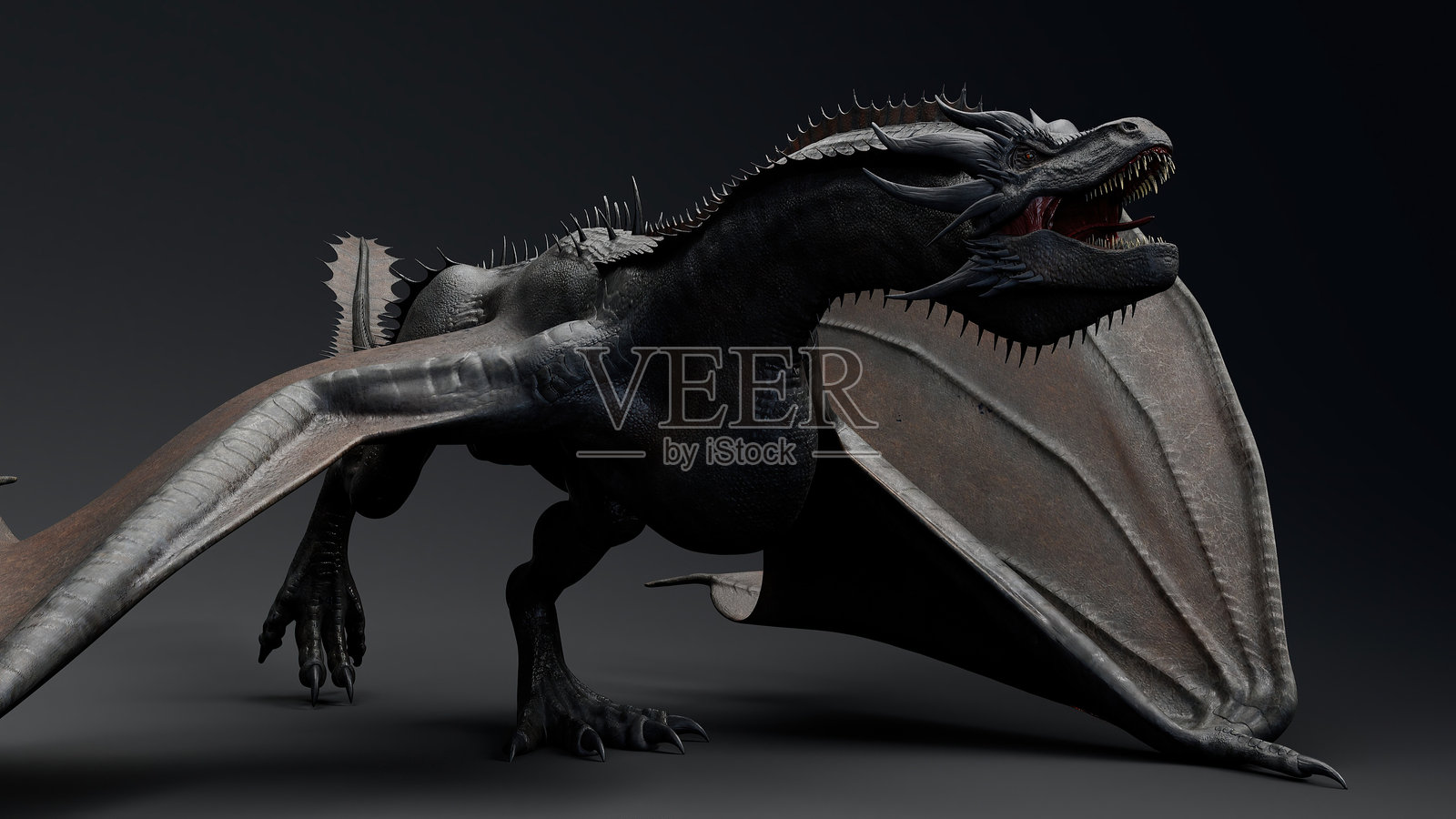 背景中的龙类生物——双头飞龙的3D模型渲染照片摄影图片