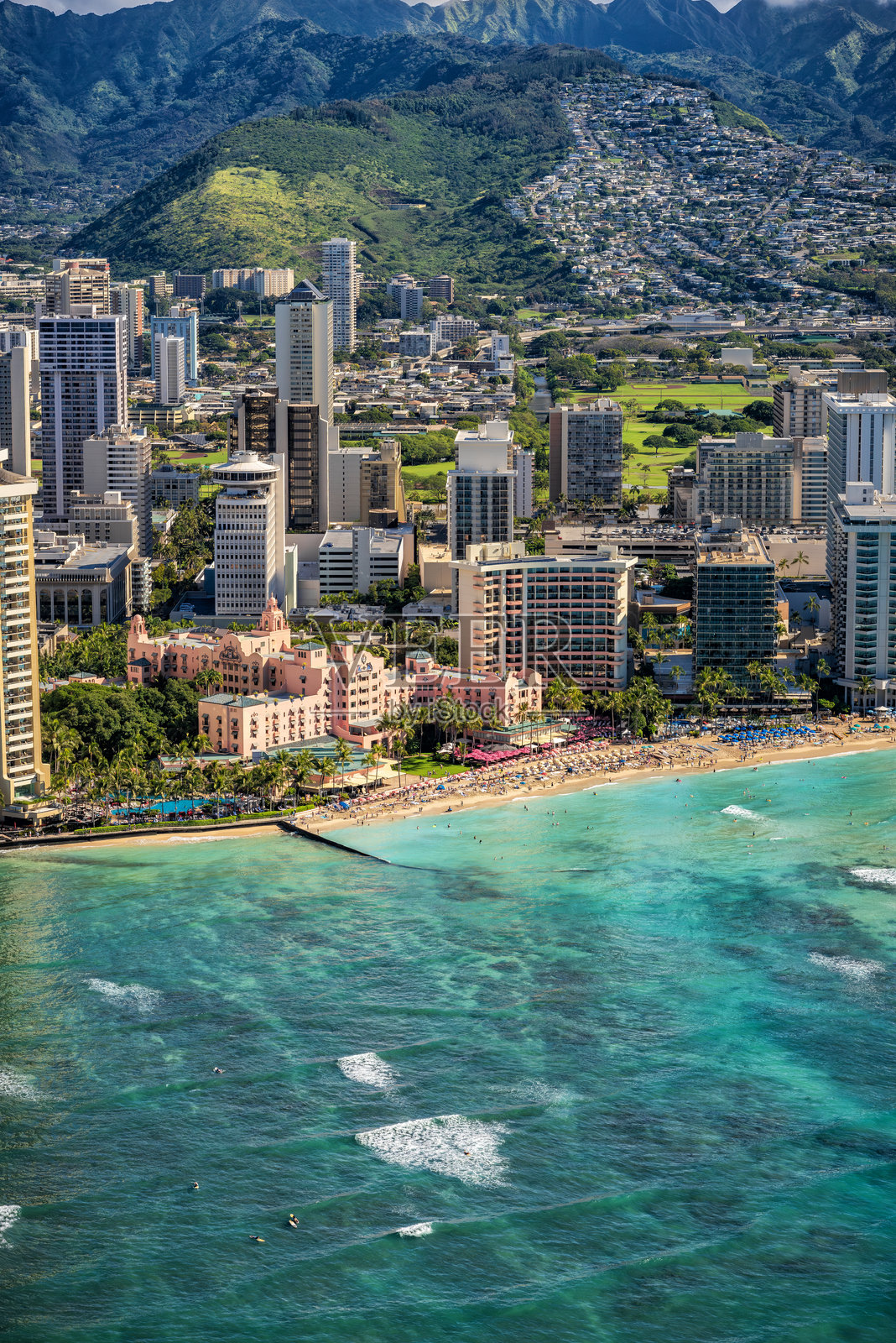 从高空俯瞰威基基海滩照片摄影图片